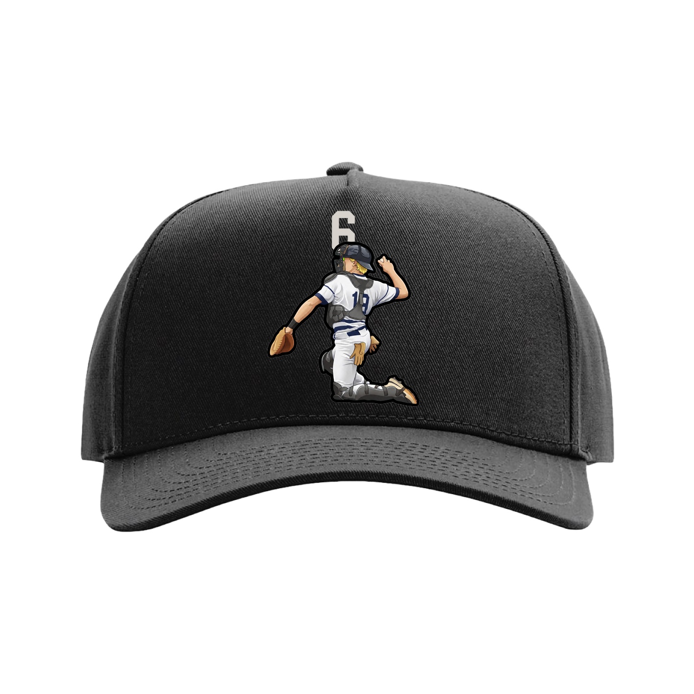 Full Fabric Five-Panel Champ Cap — Number Top in Black