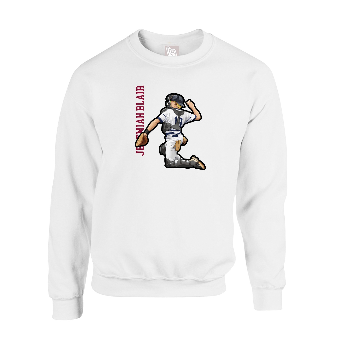 Fleece Crew — Name Vertical in White