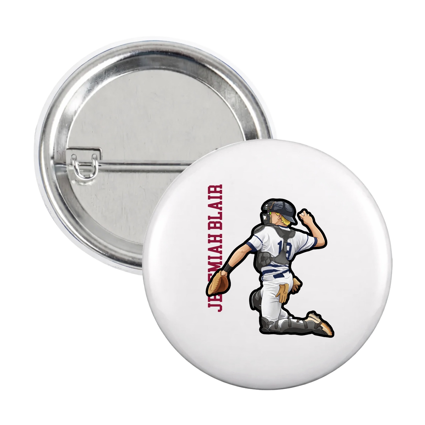 Game Day Button — Name Vertical in White