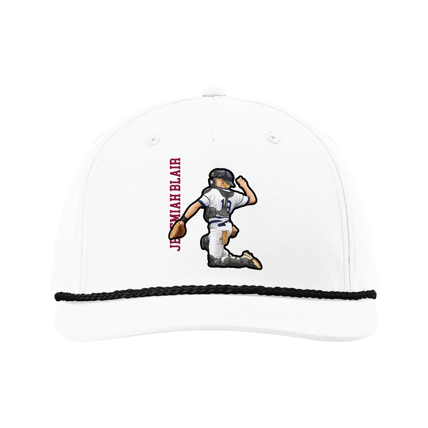 Five-Panel Classic Rope Cap — Name Vertical in White