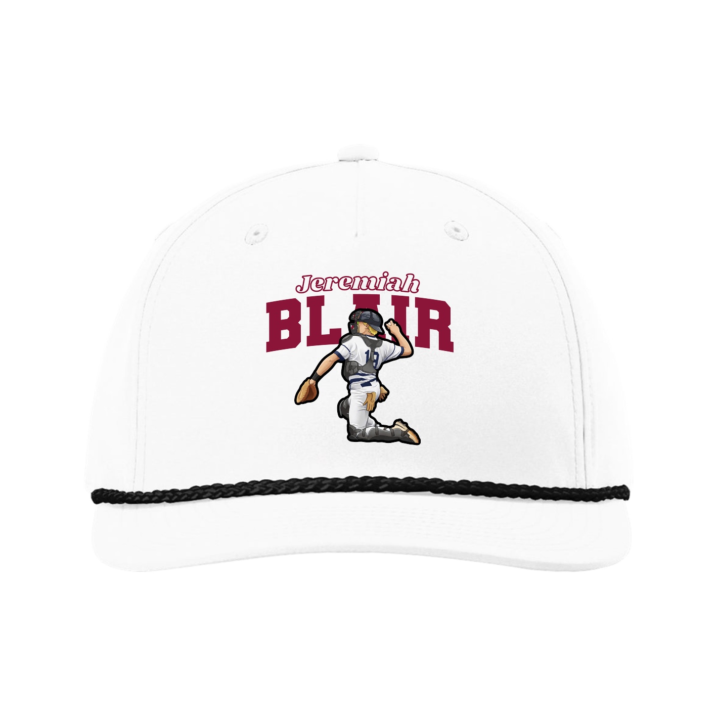 Five-Panel Classic Rope Cap — Name Arch in White