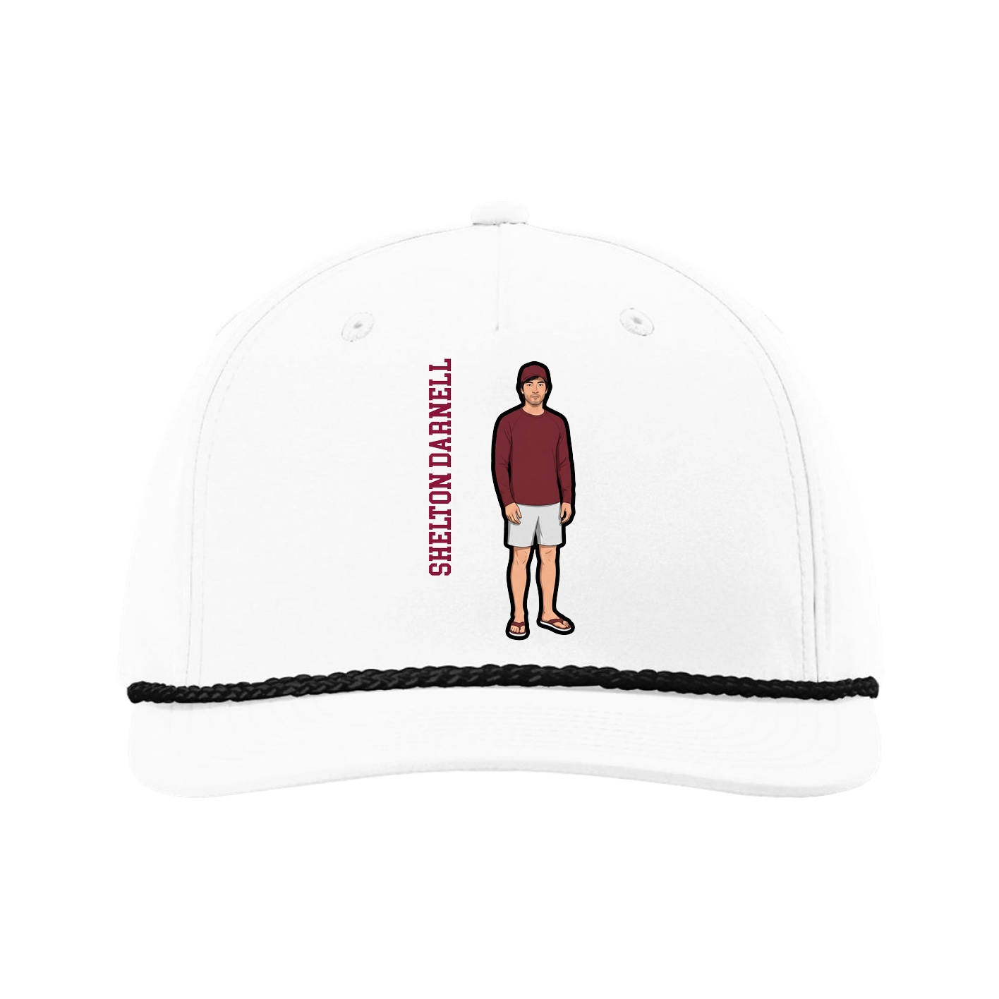 Five-Panel Classic Rope Cap — Name Vertical in White