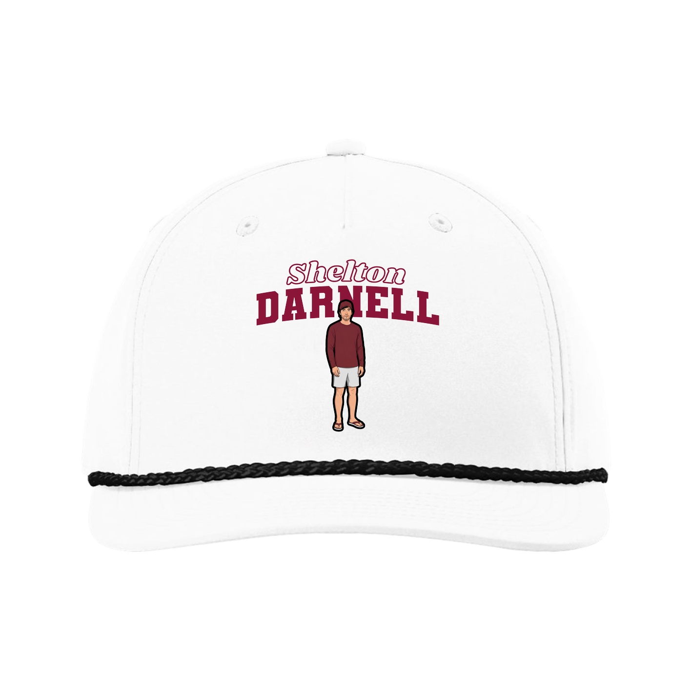 Five-Panel Classic Rope Cap — Name Arch in White