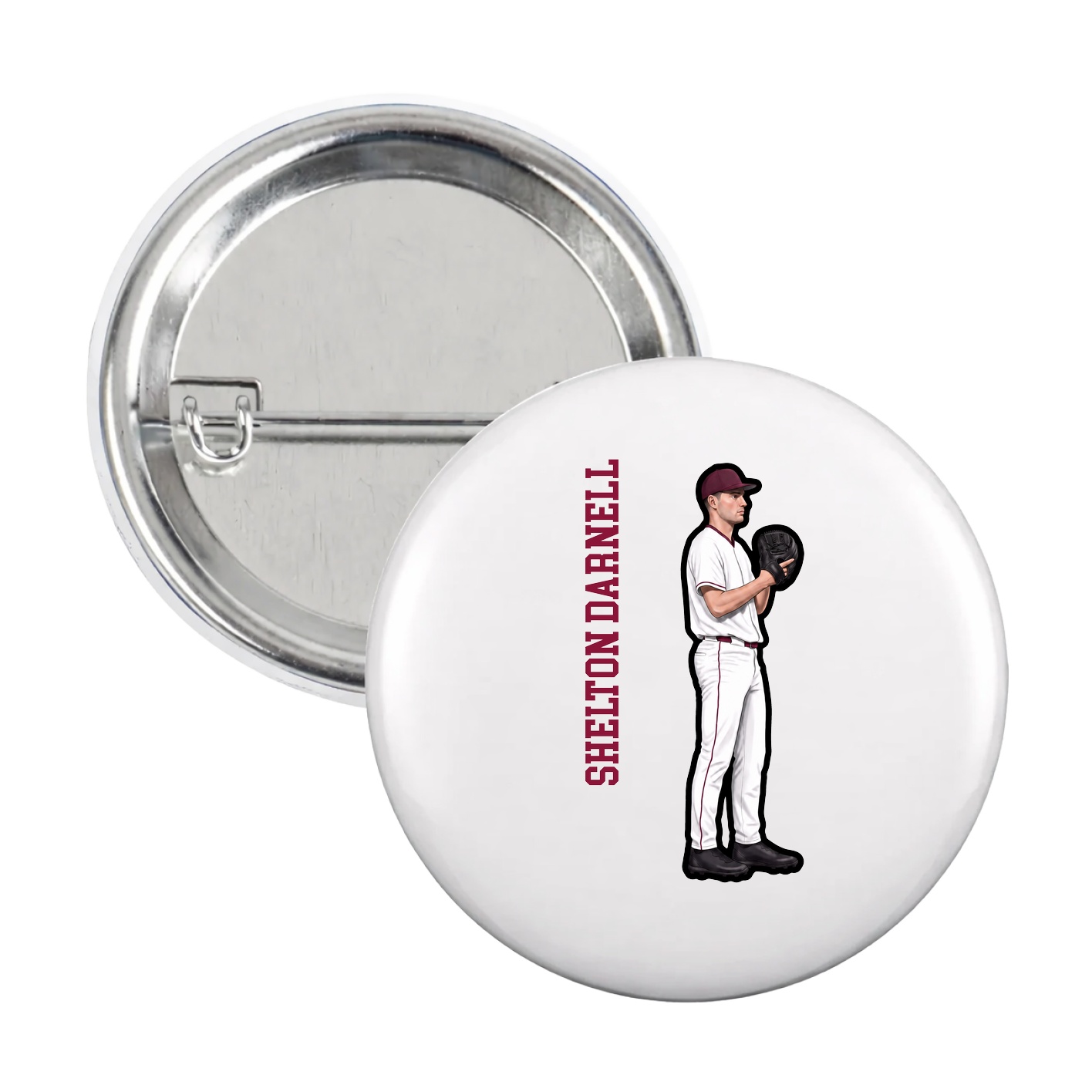 Game Day Button — Name Vertical in White