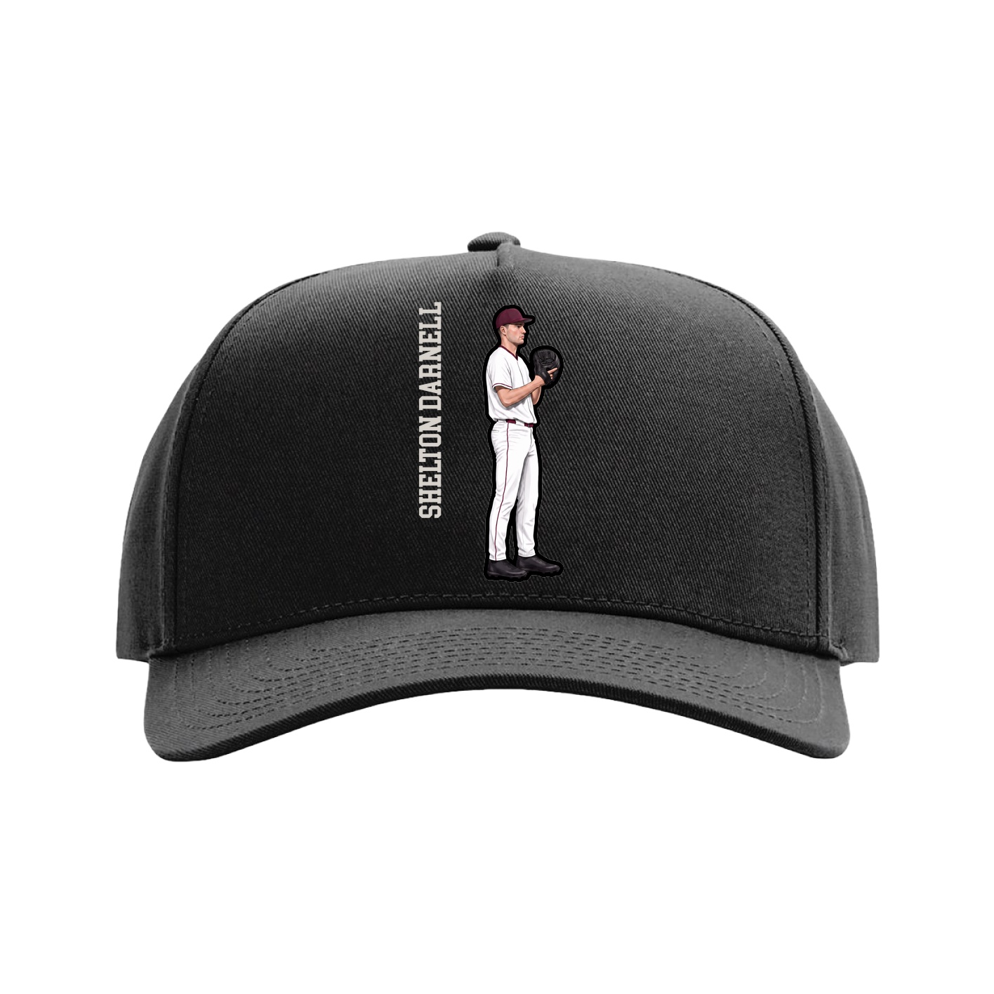 Full Fabric Five-Panel Champ Cap — Name Vertical in Black