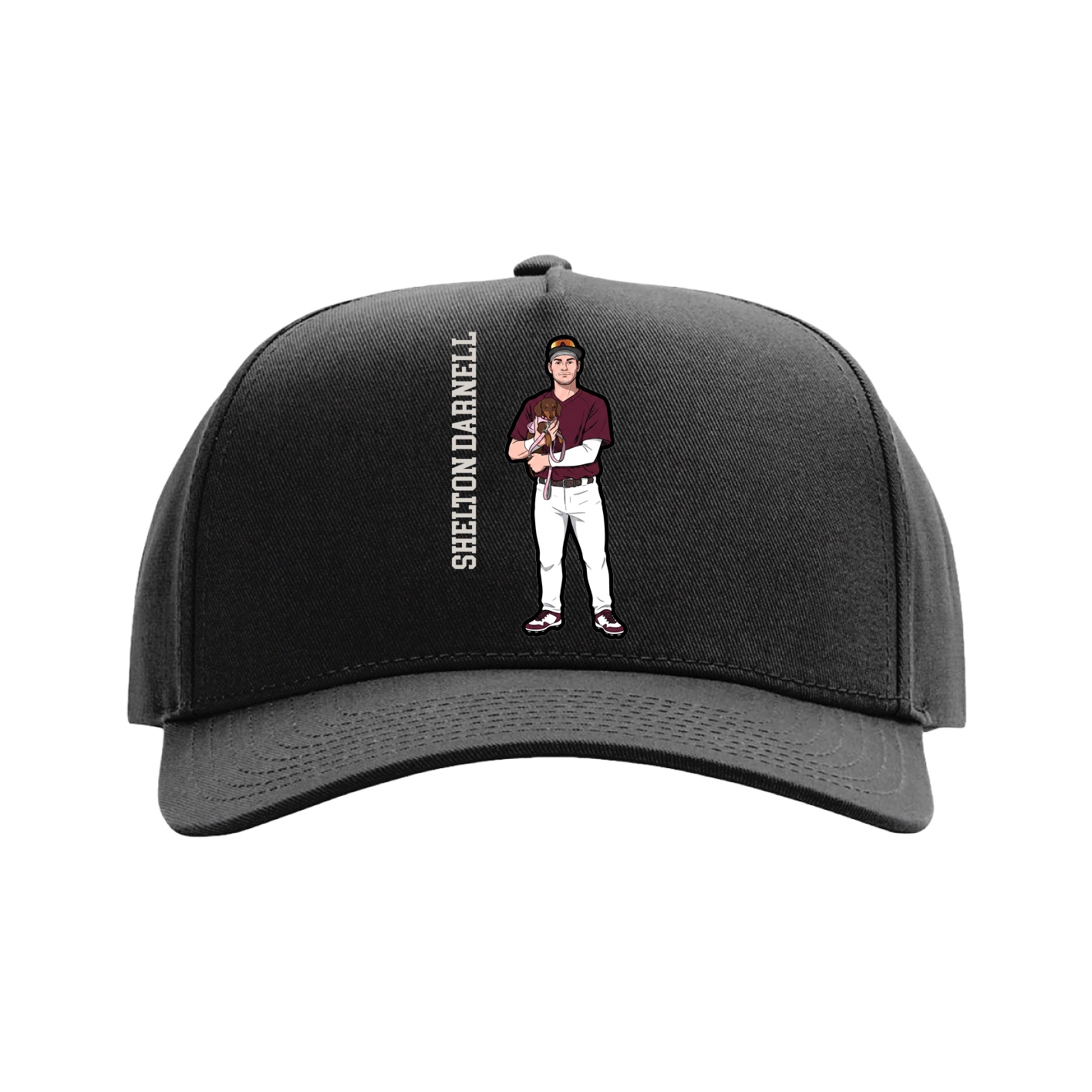 Full Fabric Five-Panel Champ Cap — Name Vertical in Black