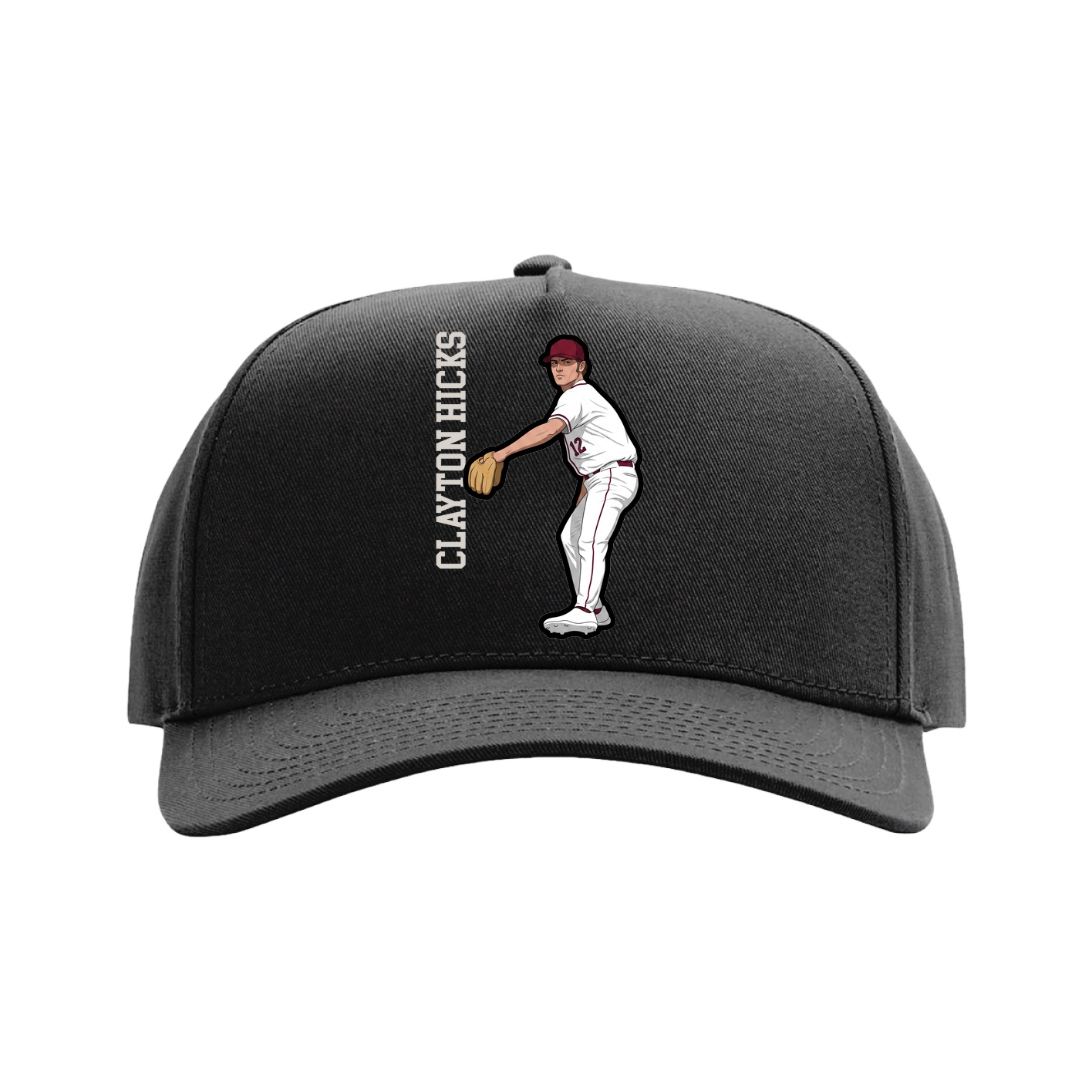 Full Fabric Five-Panel Champ Cap — Name Vertical in Black