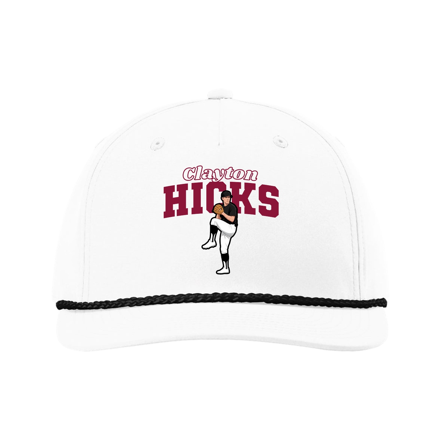 Five-Panel Classic Rope Cap — Name Arch in White