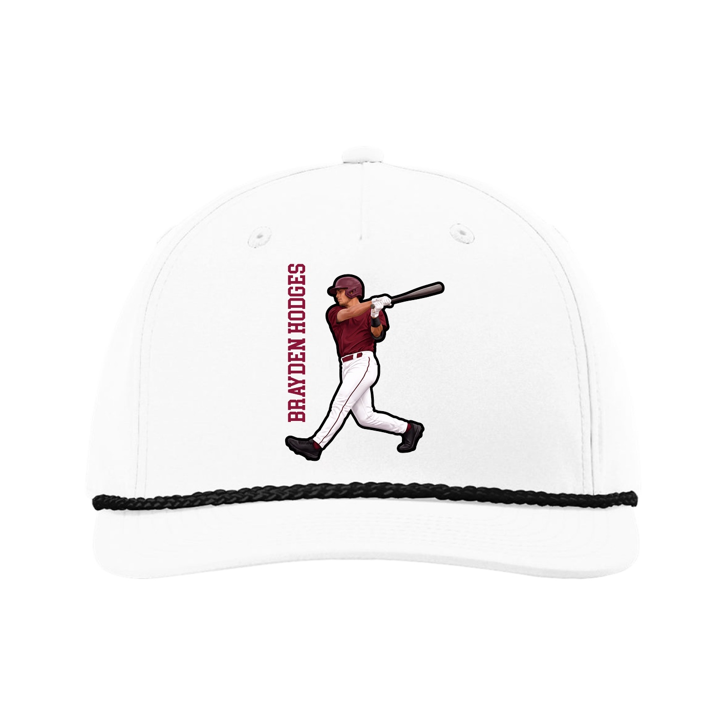 Five-Panel Classic Rope Cap — Name Vertical in White