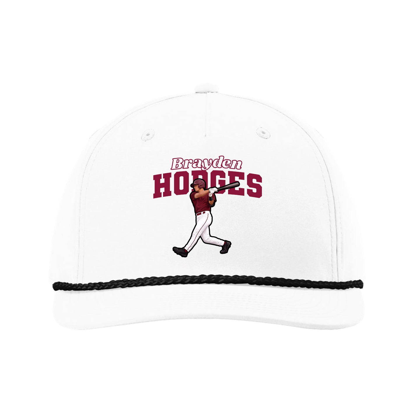 Five-Panel Classic Rope Cap — Name Arch in White