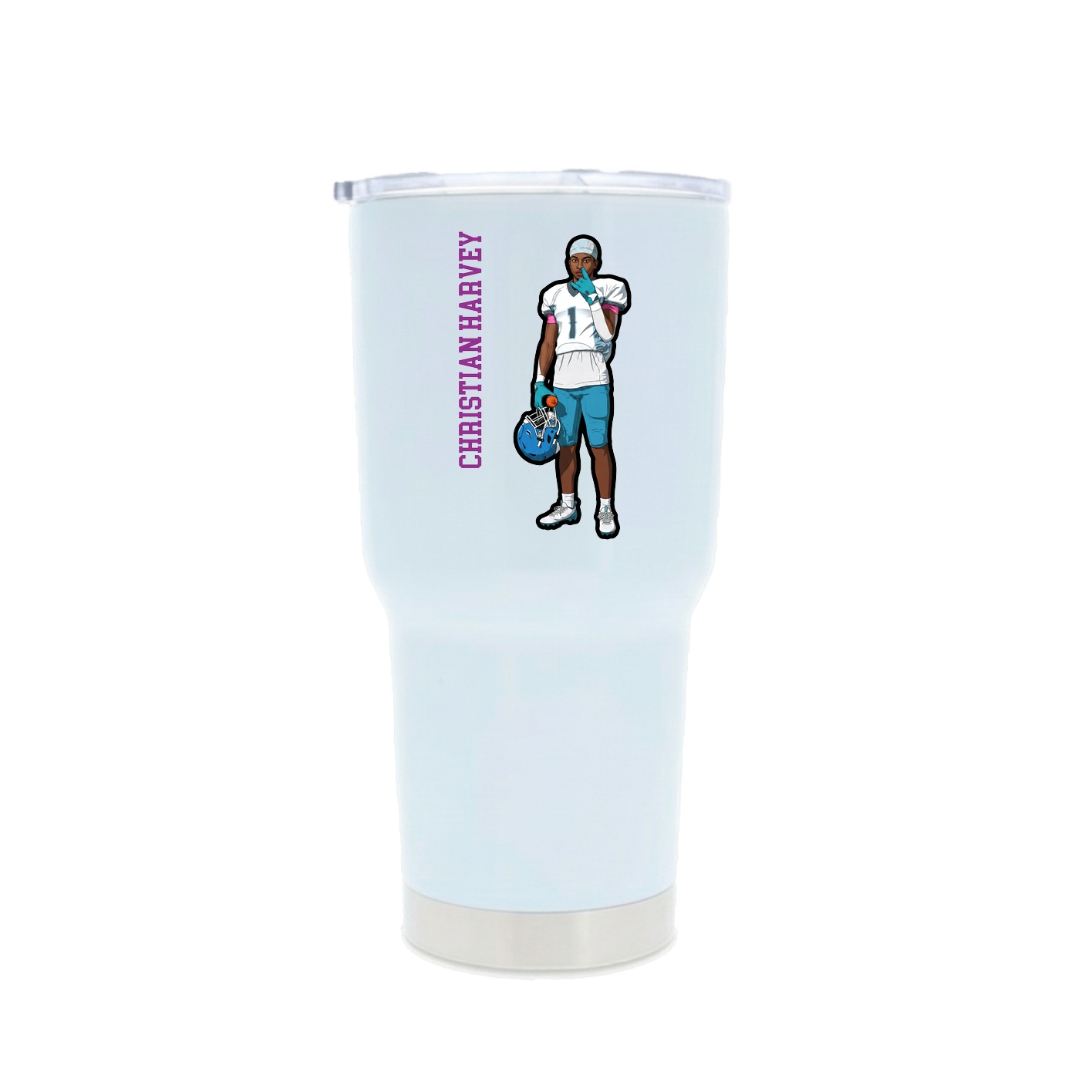 30oz Stainless Steel Tumbler — Name Vertical in White