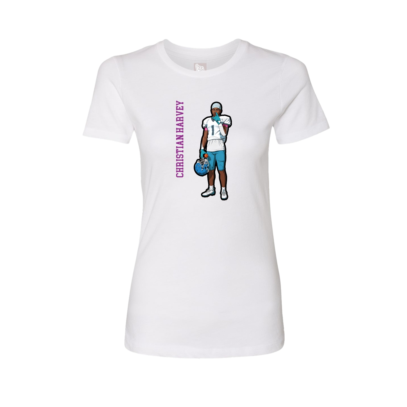 Fitted Women's Tee — Name Vertical in White