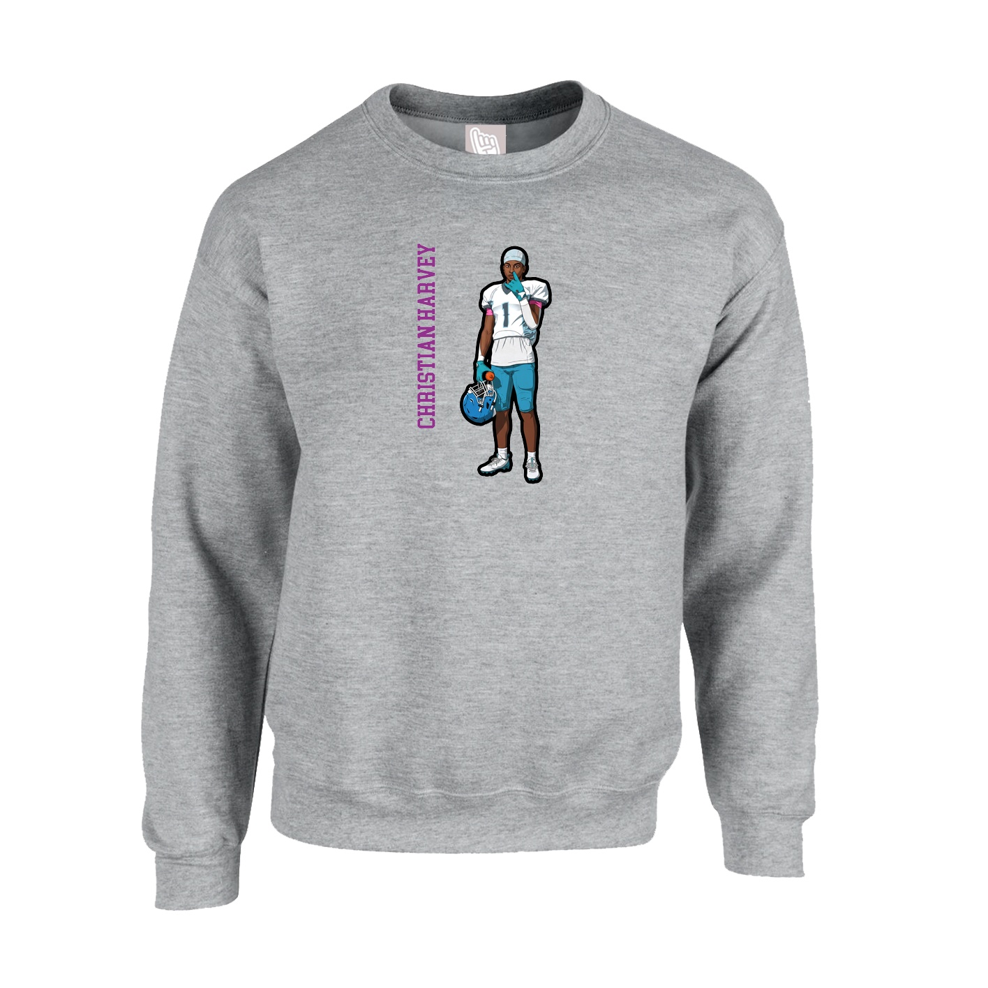 Fleece Crew — Name Vertical in Grey