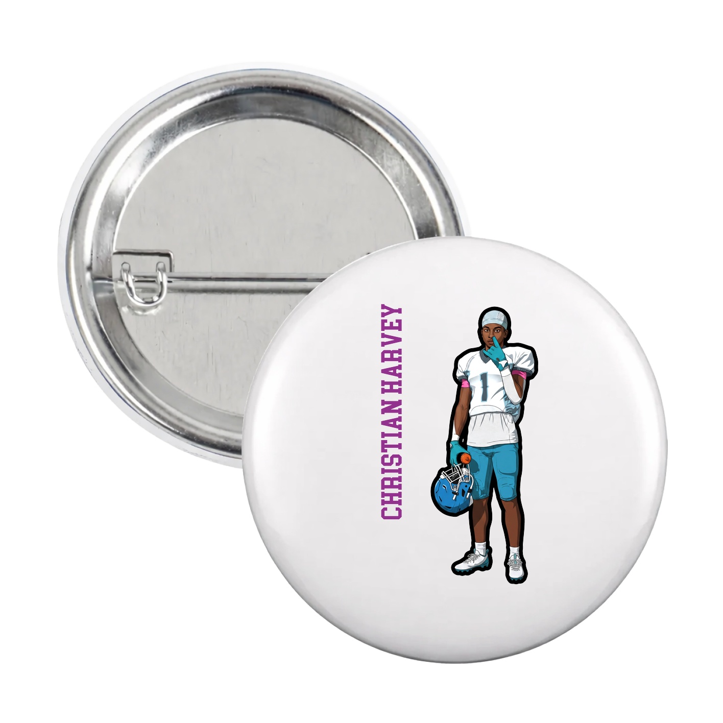 Game Day Button — Name Vertical in White