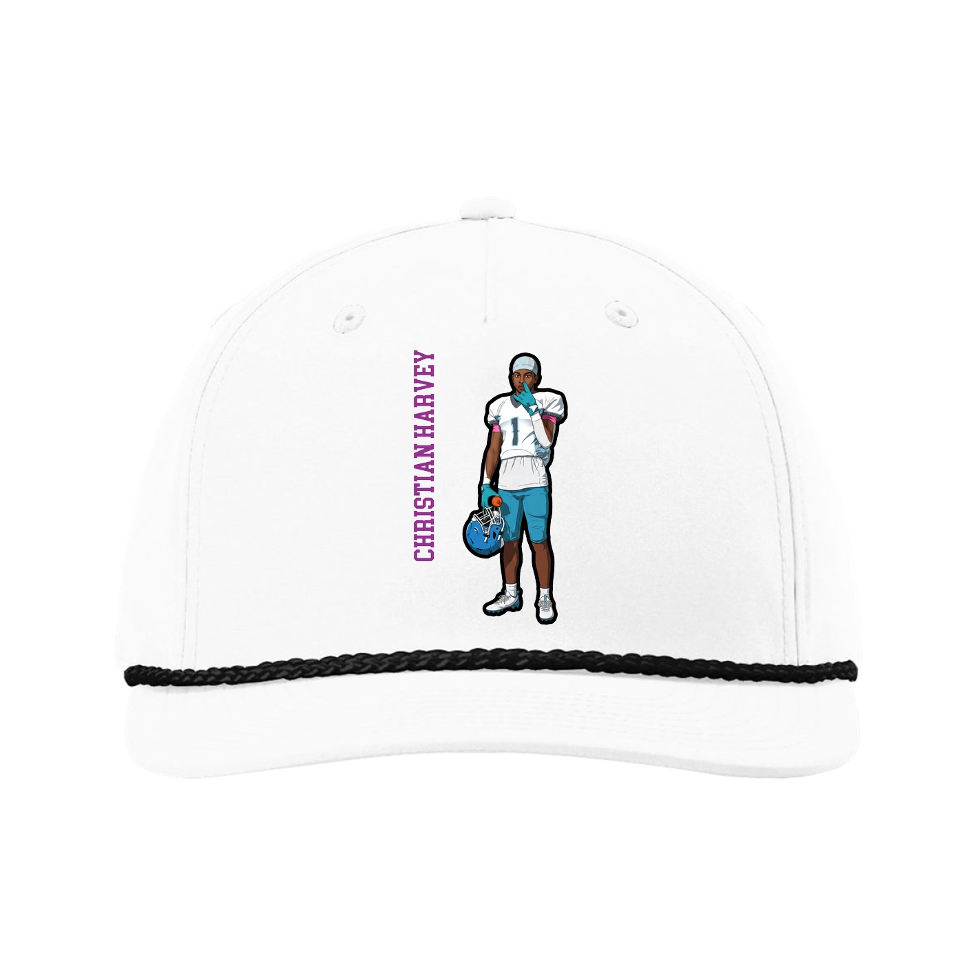 Five-Panel Classic Rope Cap — Name Vertical in White