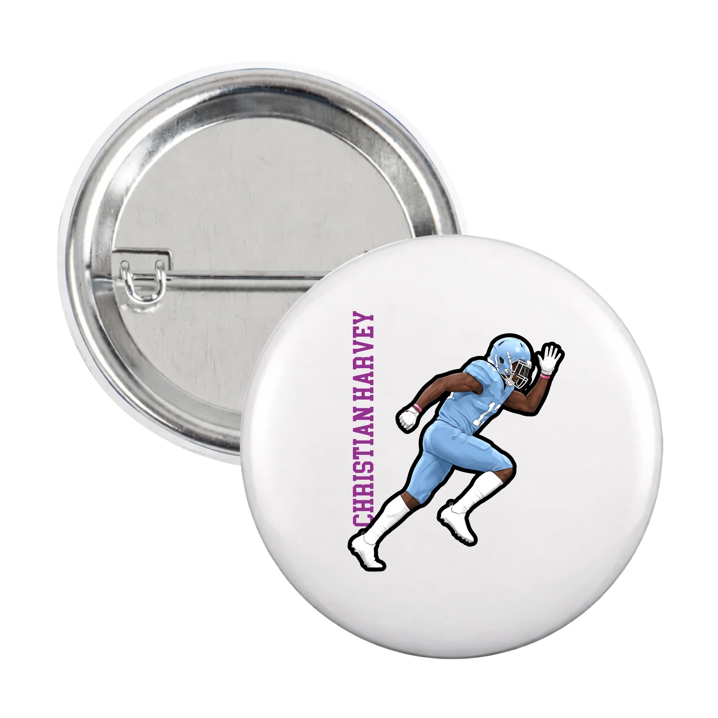 Game Day Button — Name Vertical in White