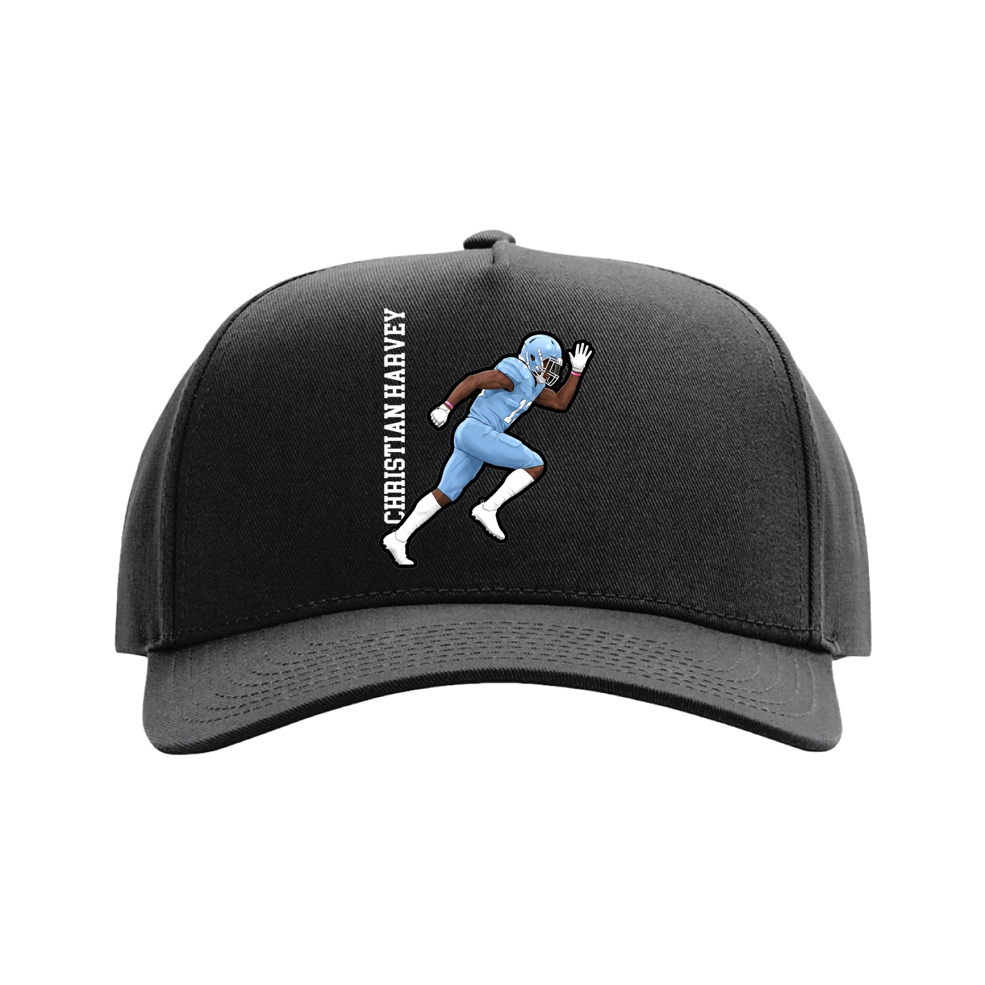 Full Fabric Five-Panel Champ Cap — Name Vertical in Black
