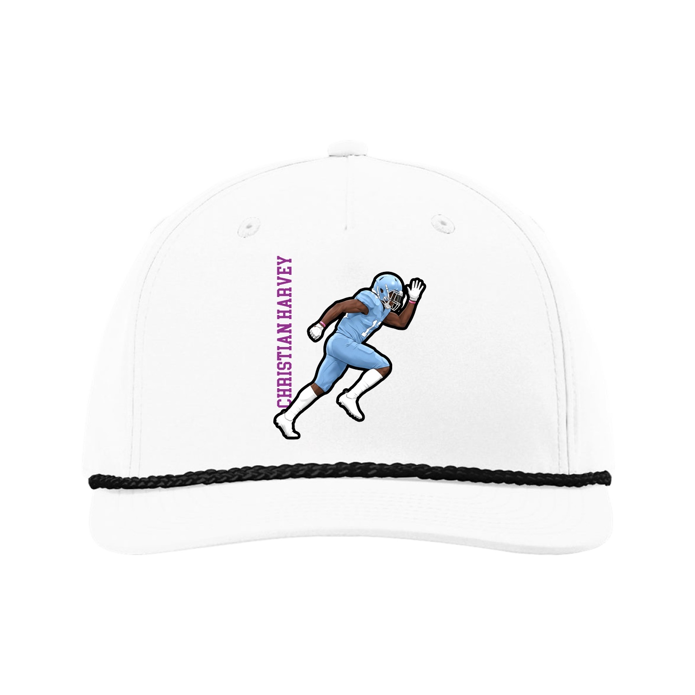 Five-Panel Classic Rope Cap — Name Vertical in White