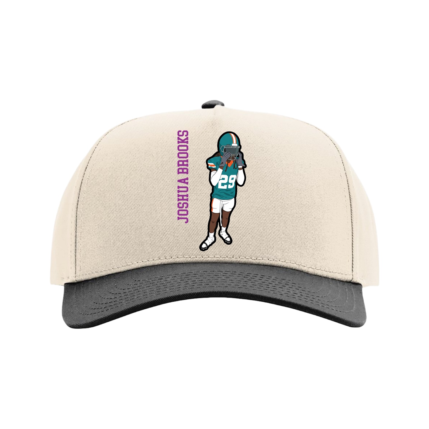 Full Fabric Five-Panel Champ Cap — Name Vertical in Cream/Black