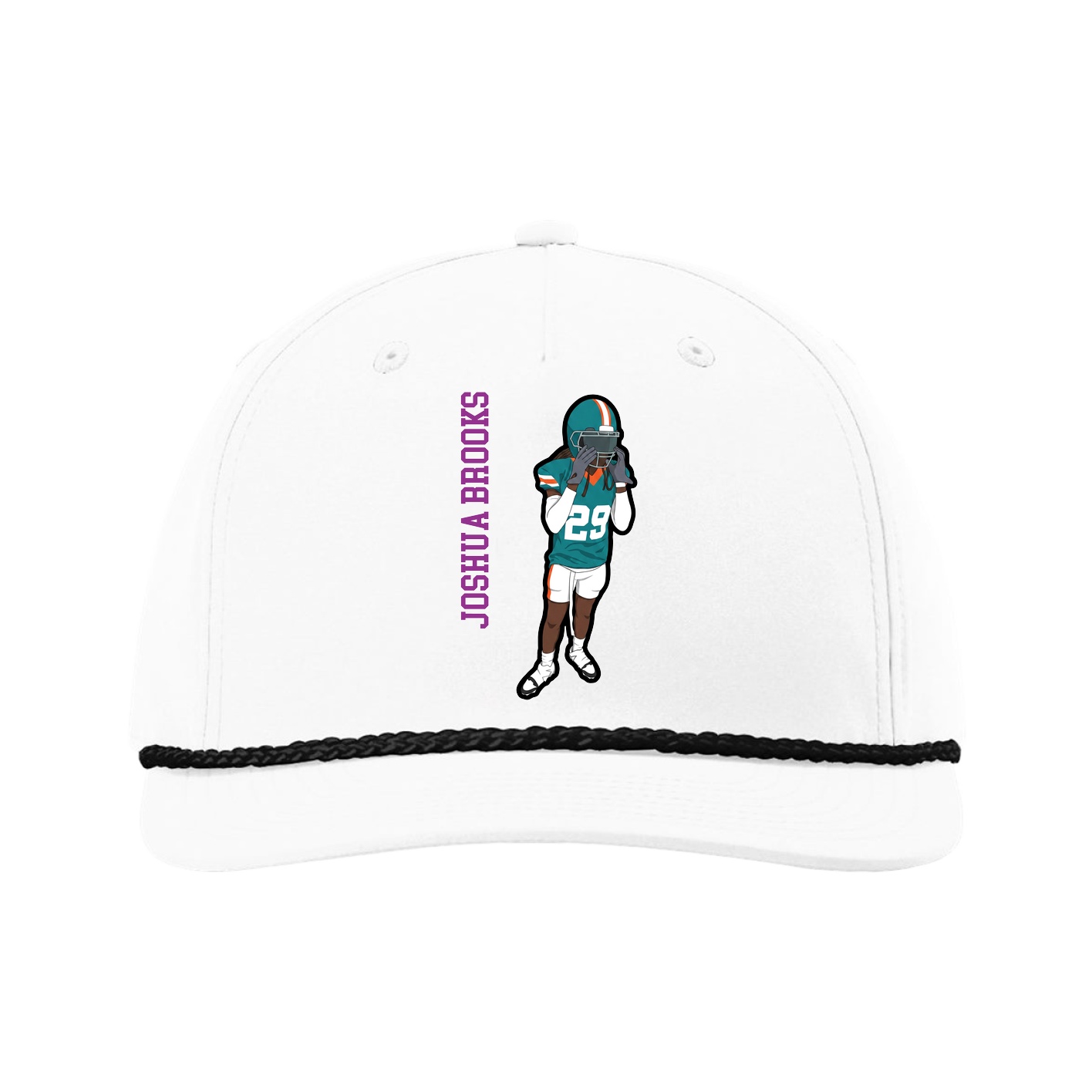 Five-Panel Classic Rope Cap — Name Vertical in White