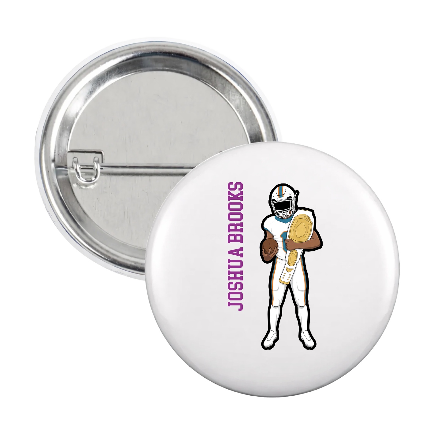 Game Day Button — Name Vertical in White