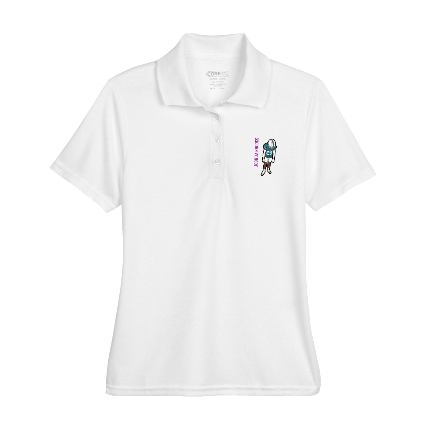 Womens Performance Polo — Name Vertical in White
