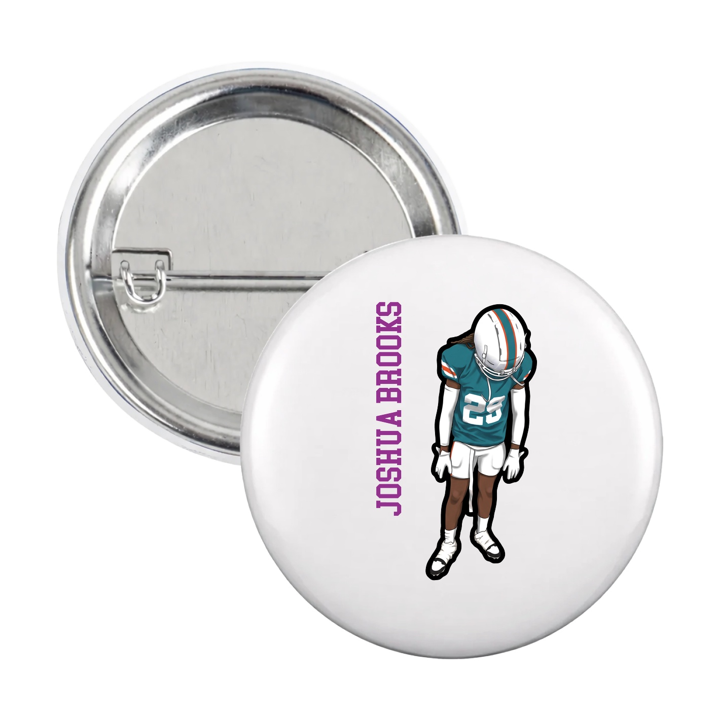 Game Day Button — Name Vertical in White