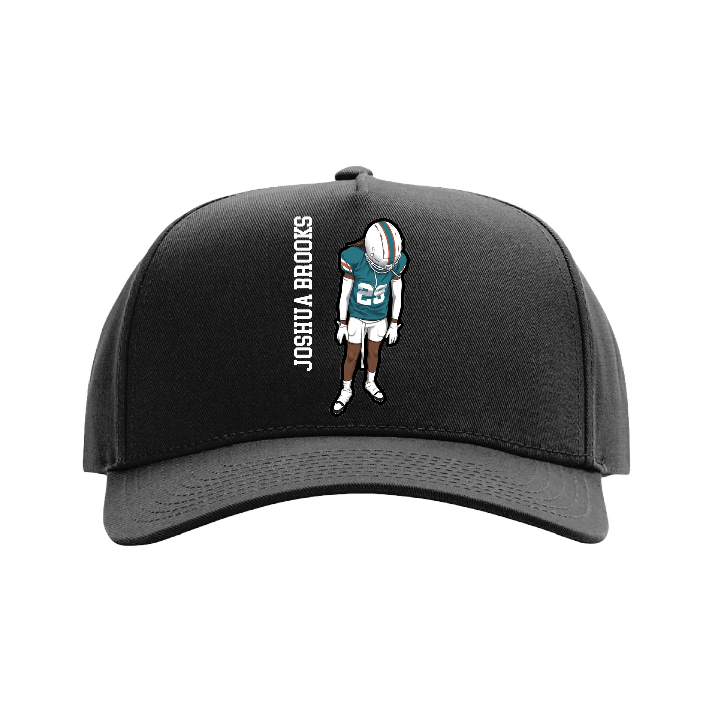Full Fabric Five-Panel Champ Cap — Name Vertical in Black
