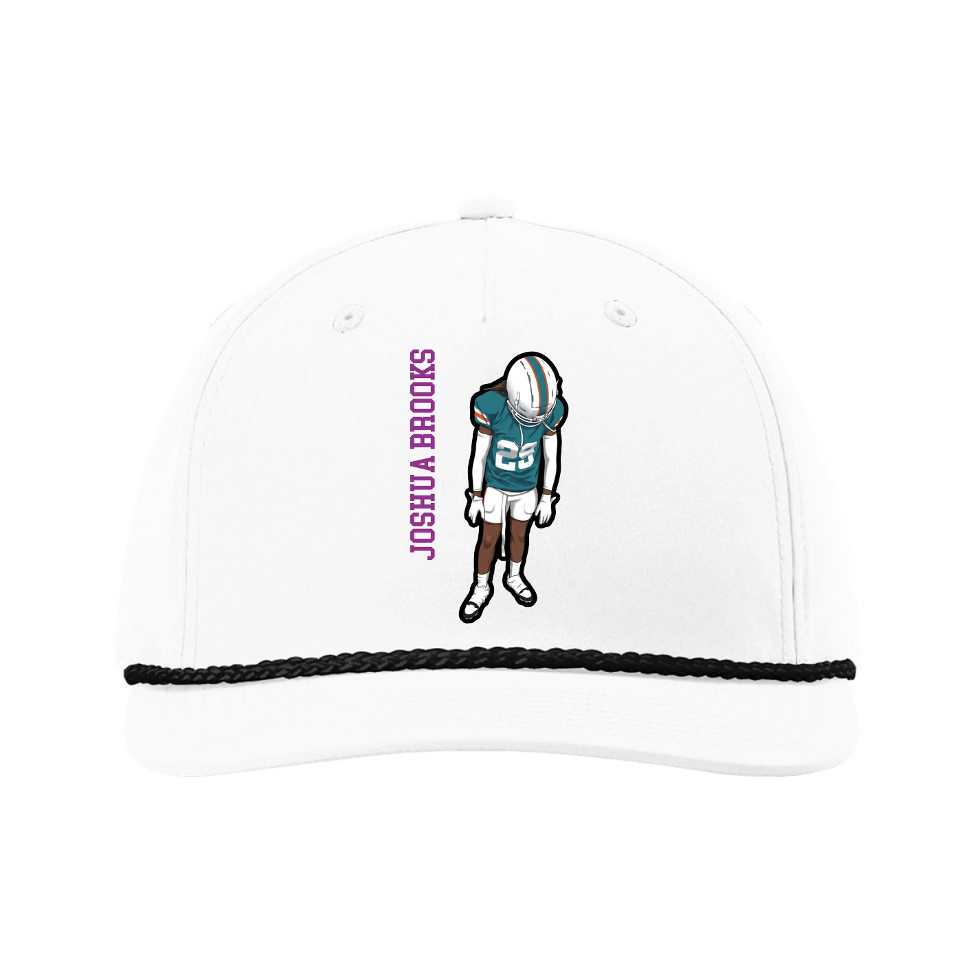 Five-Panel Classic Rope Cap — Name Vertical in White