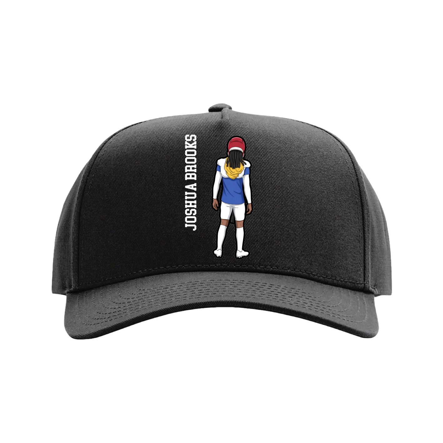 Full Fabric Five-Panel Champ Cap — Name Vertical in Black