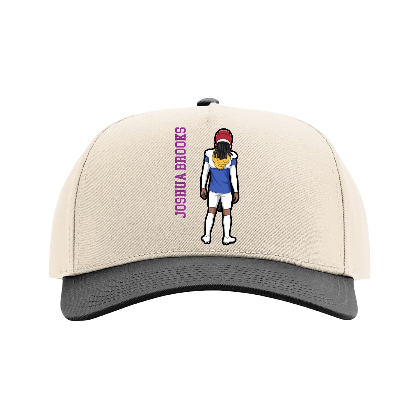 Full Fabric Five-Panel Champ Cap — Name Vertical in Cream/Black