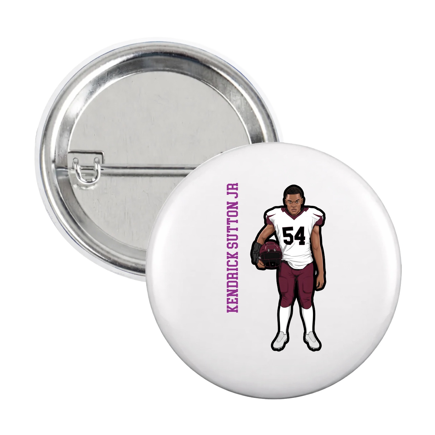 Game Day Button — Name Vertical in White