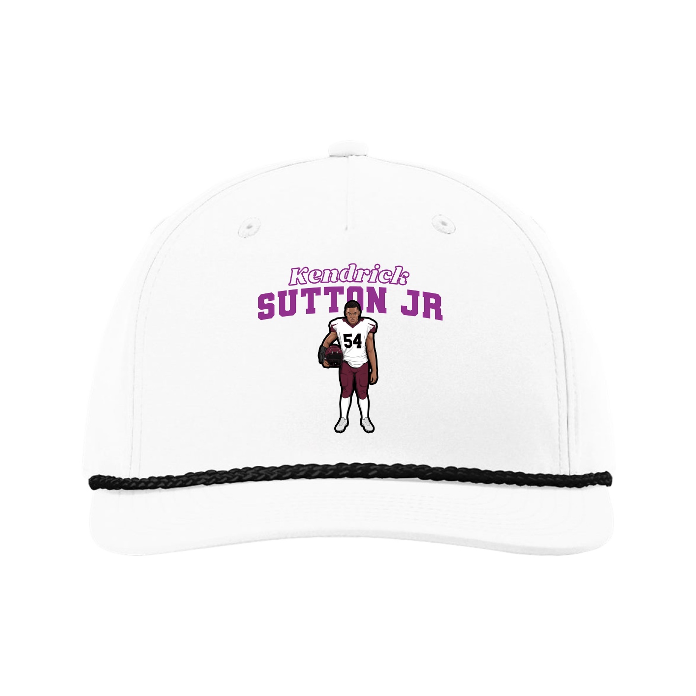 Five-Panel Classic Rope Cap — Name Arch in White