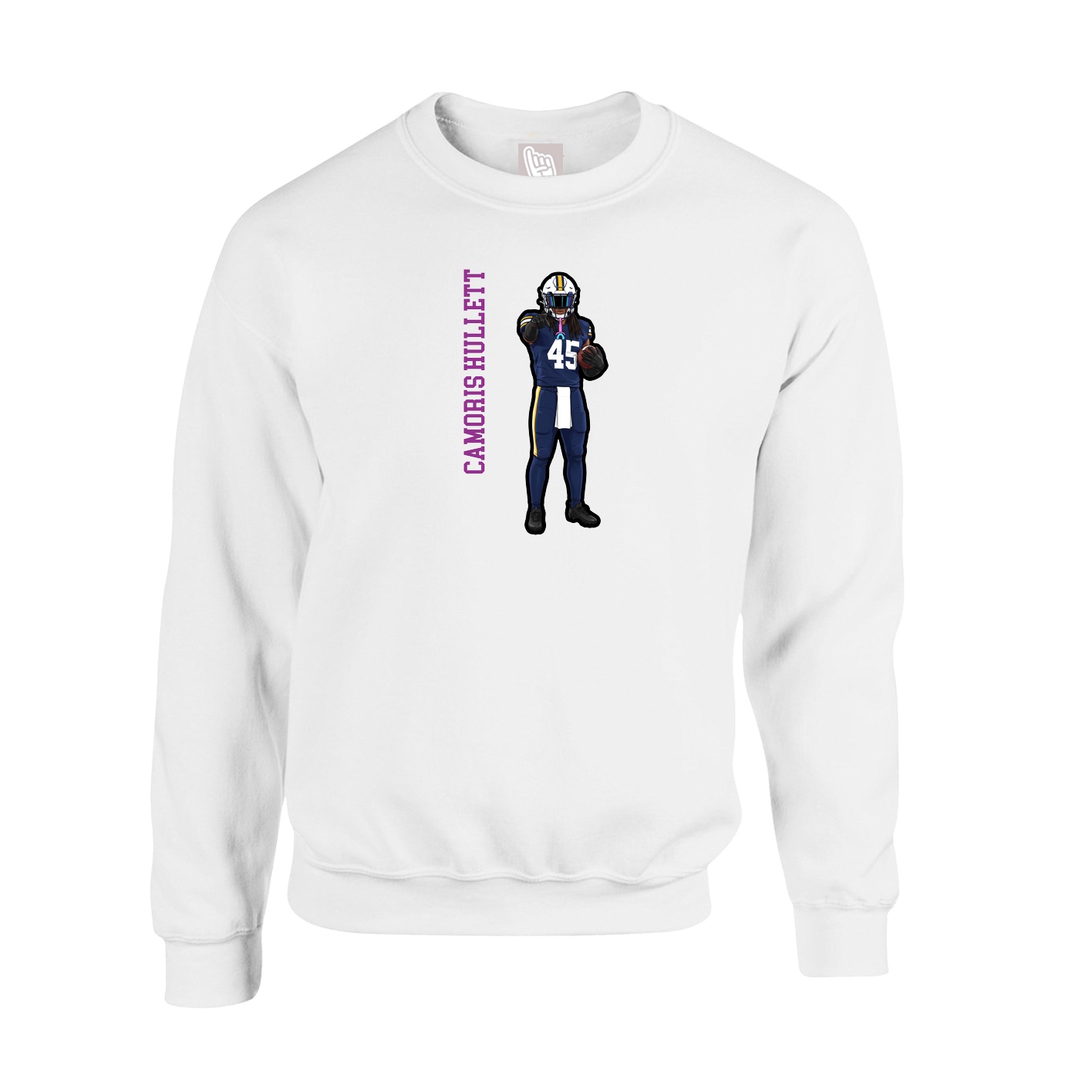 Fleece Crew — Name Vertical in White