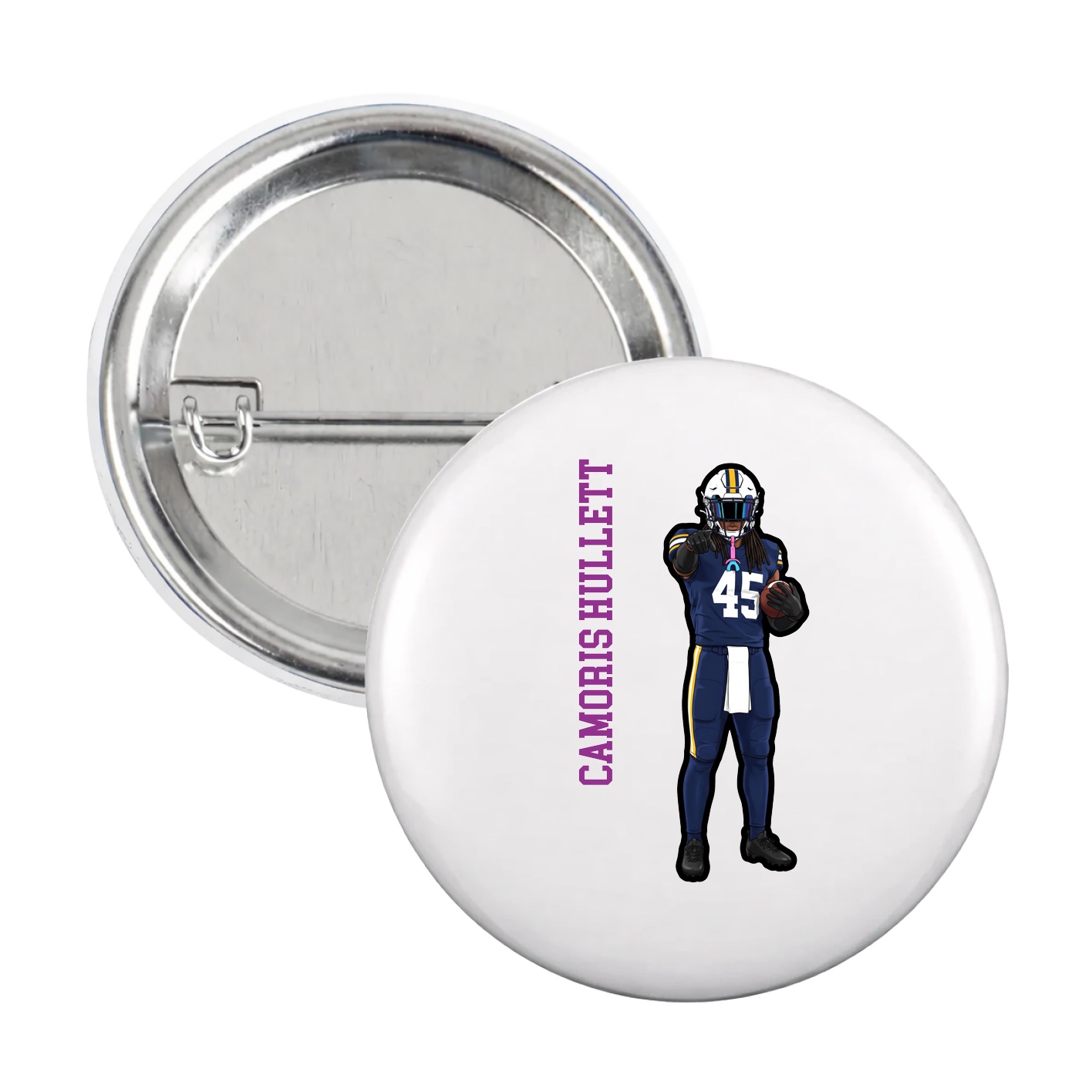 Game Day Button — Name Vertical in White