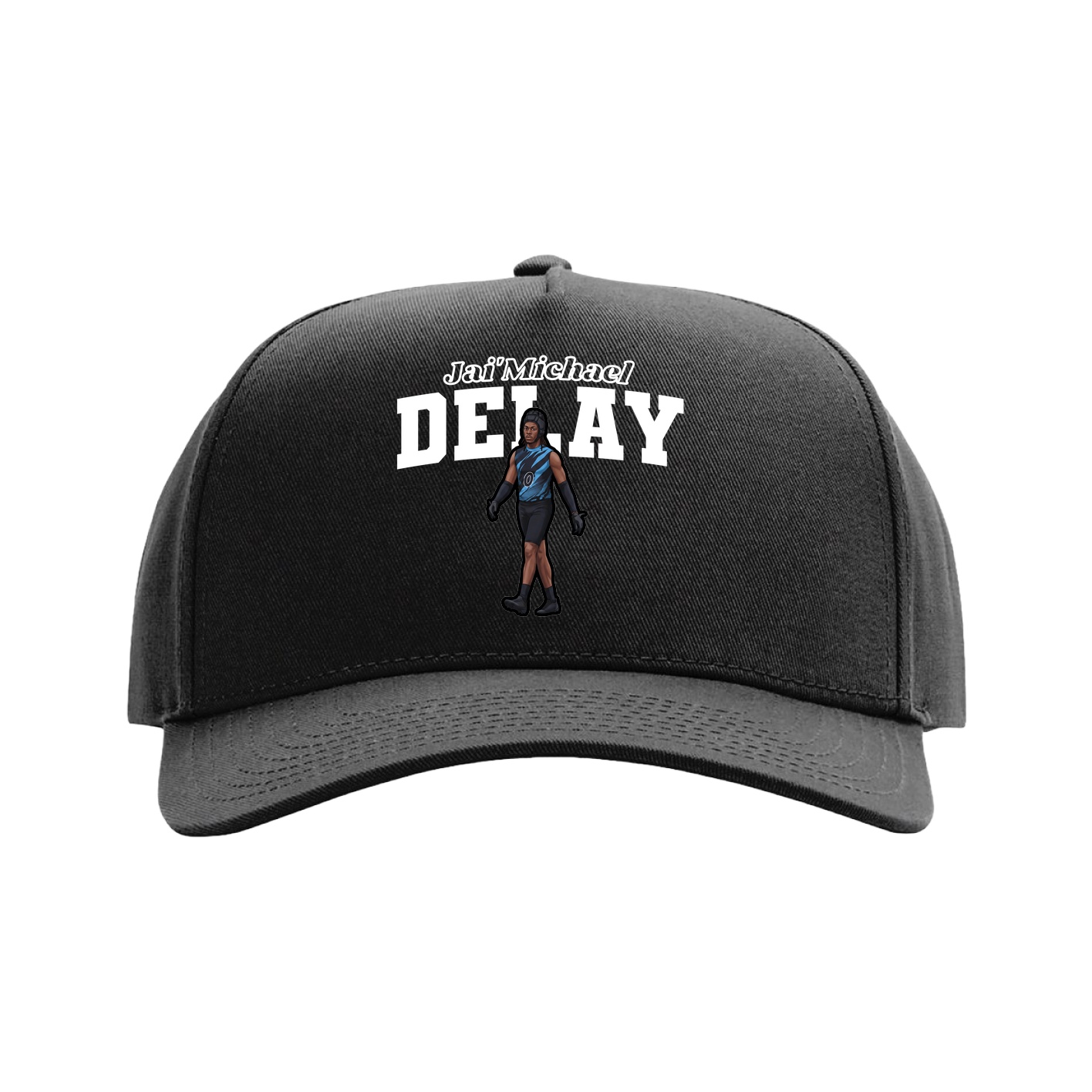 Full Fabric Five-Panel Champ Cap — Name Arch in Black