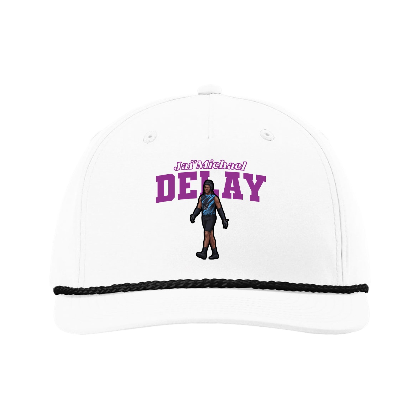 Five-Panel Classic Rope Cap — Name Arch in White