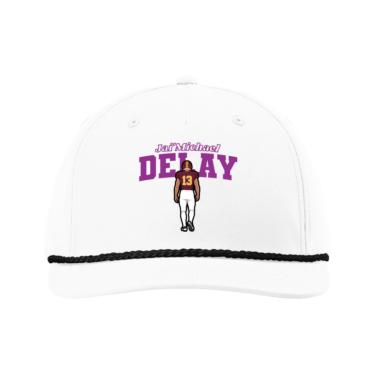 Five-Panel Classic Rope Cap — Name Arch in White