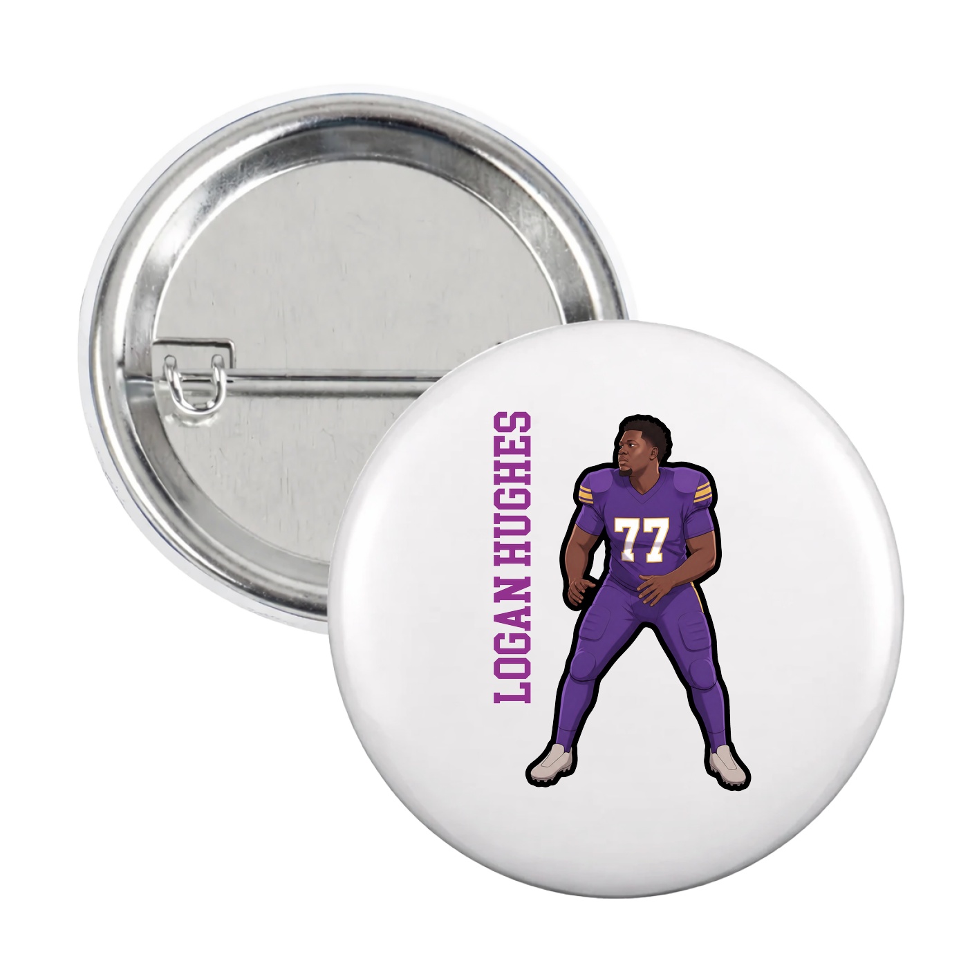 Game Day Button — Name Vertical in White