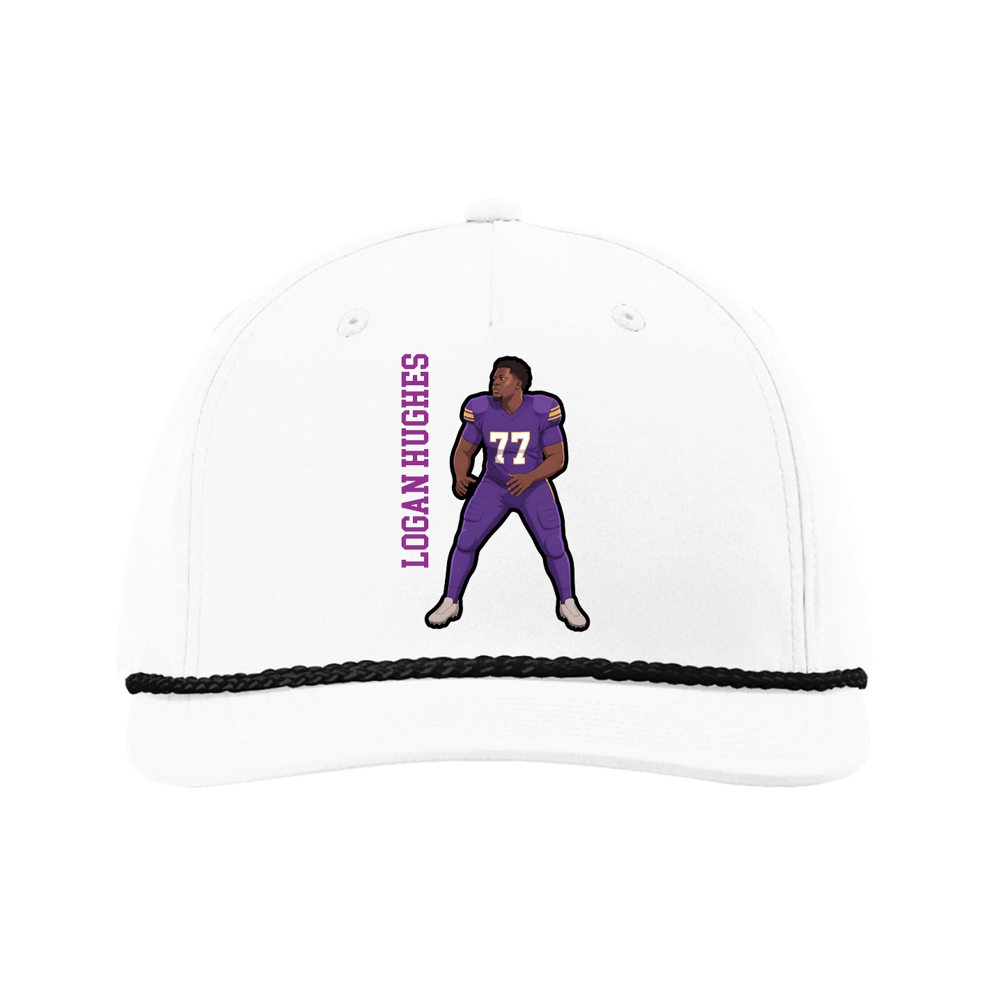 Five-Panel Classic Rope Cap — Name Vertical in White