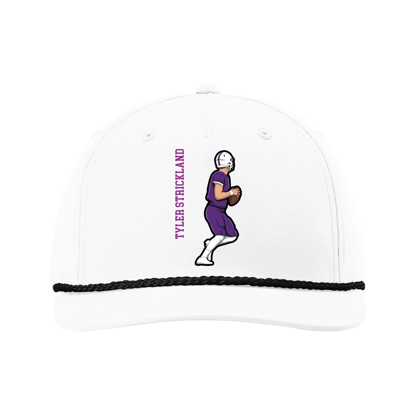 Five-Panel Classic Rope Cap — Name Vertical in White