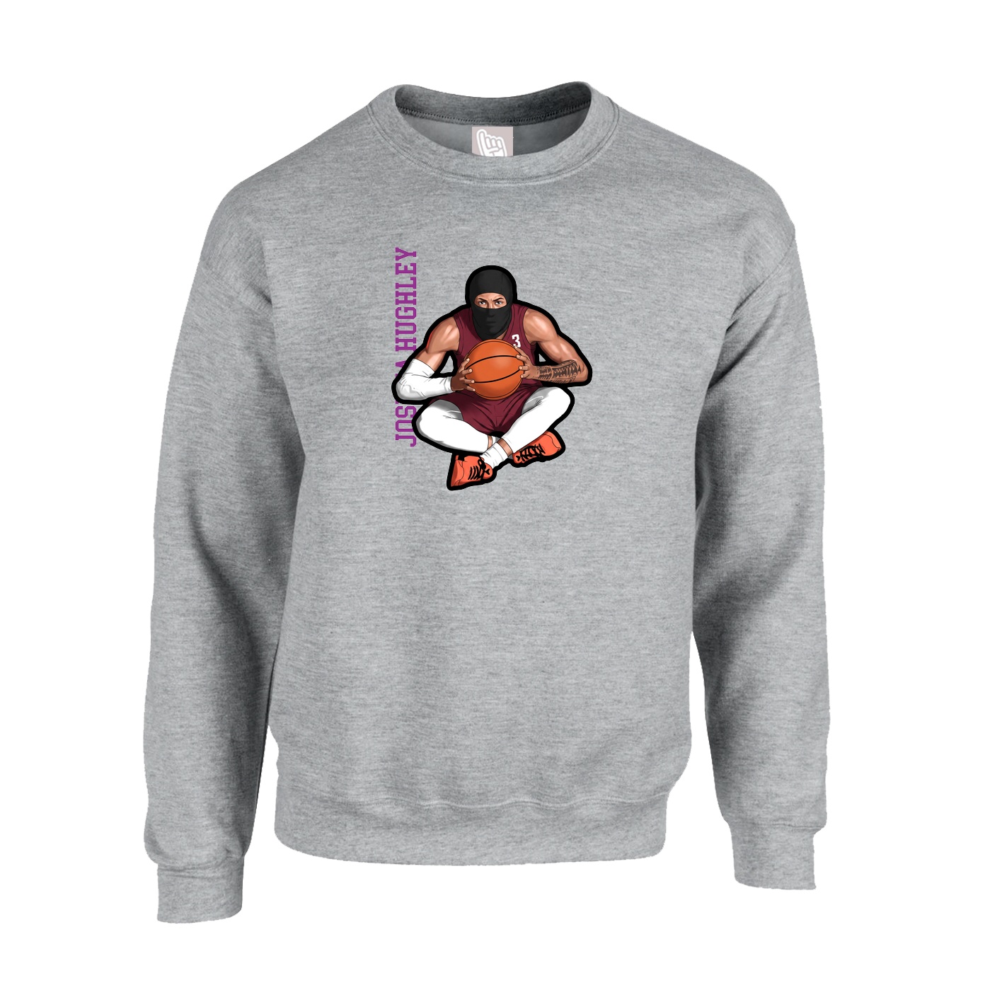 Fleece Crew — Name Vertical in Grey