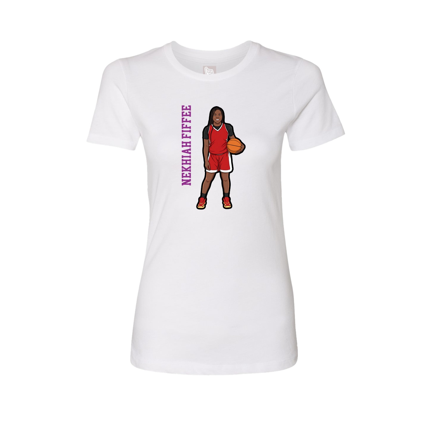 Fitted Women's Tee — Name Vertical in White