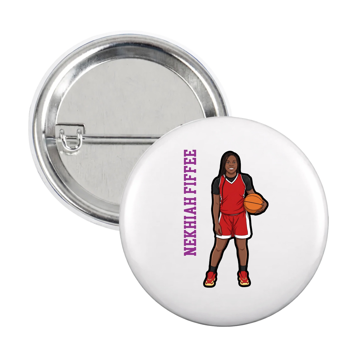 Game Day Button — Name Vertical in White