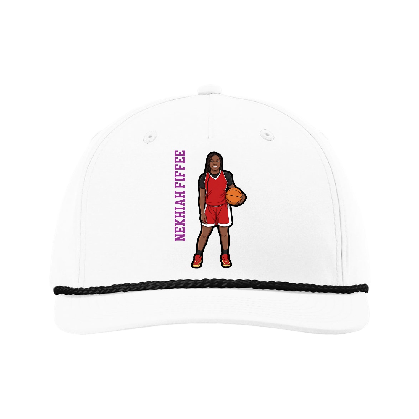 Five-Panel Classic Rope Cap — Name Vertical in White