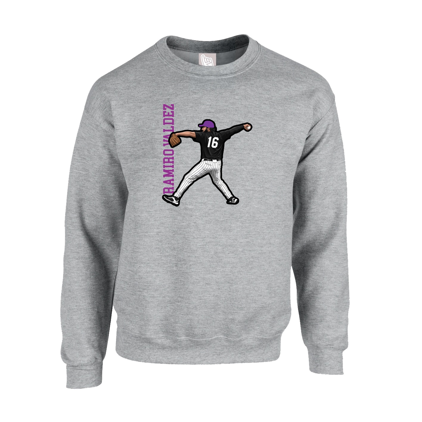 Fleece Crew — Name Vertical in Grey
