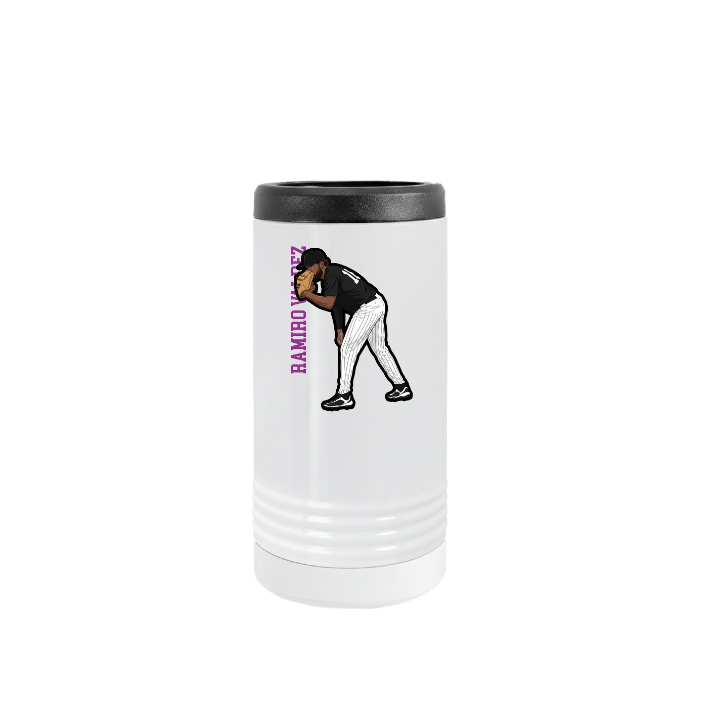 Slim Beverage Holder — Name Vertical in White