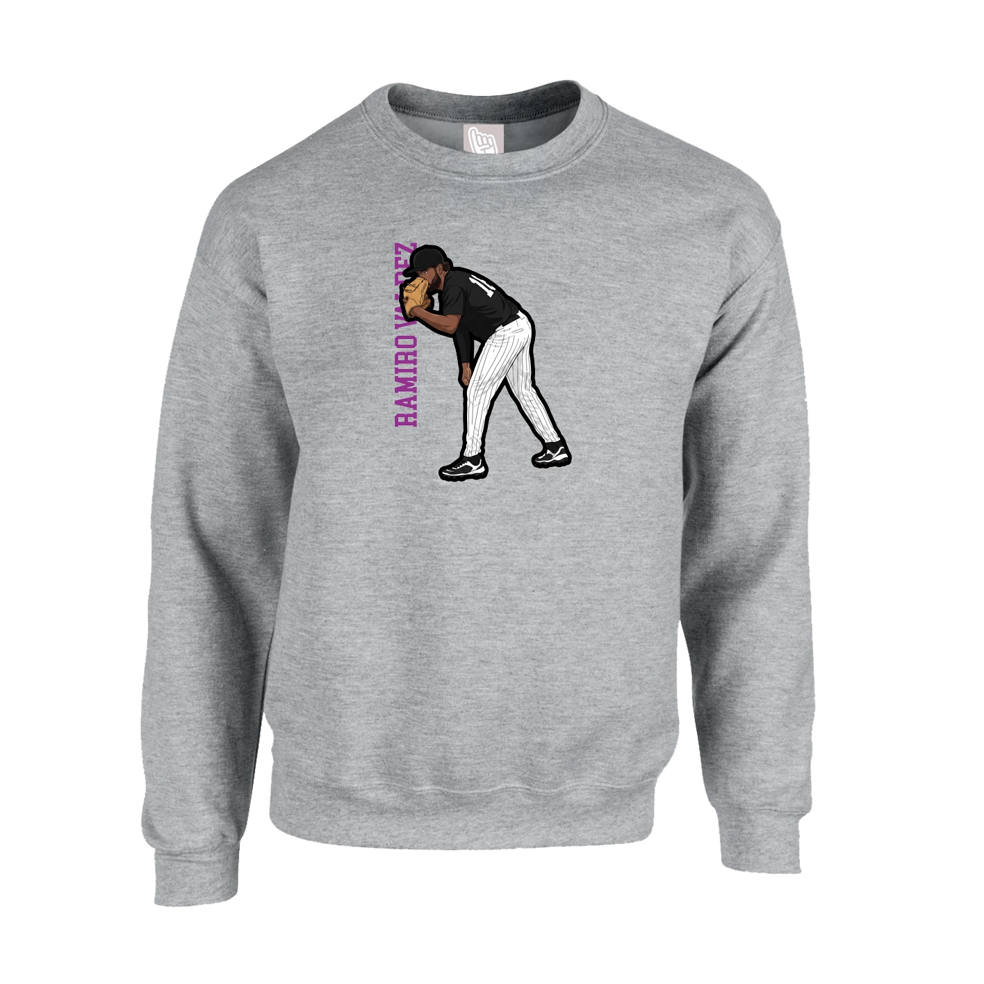 Fleece Crew — Name Vertical in Grey