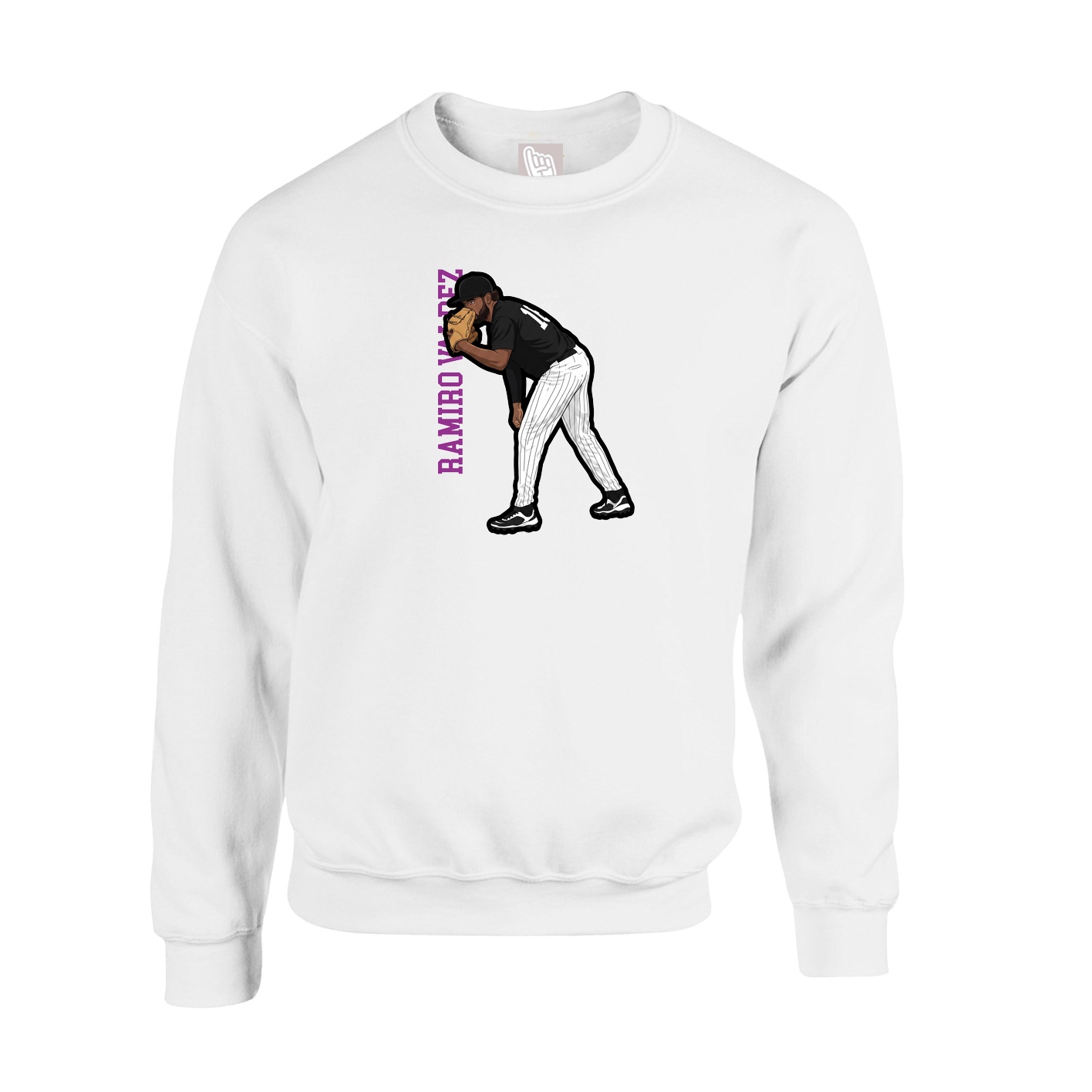 Fleece Crew — Name Vertical in White