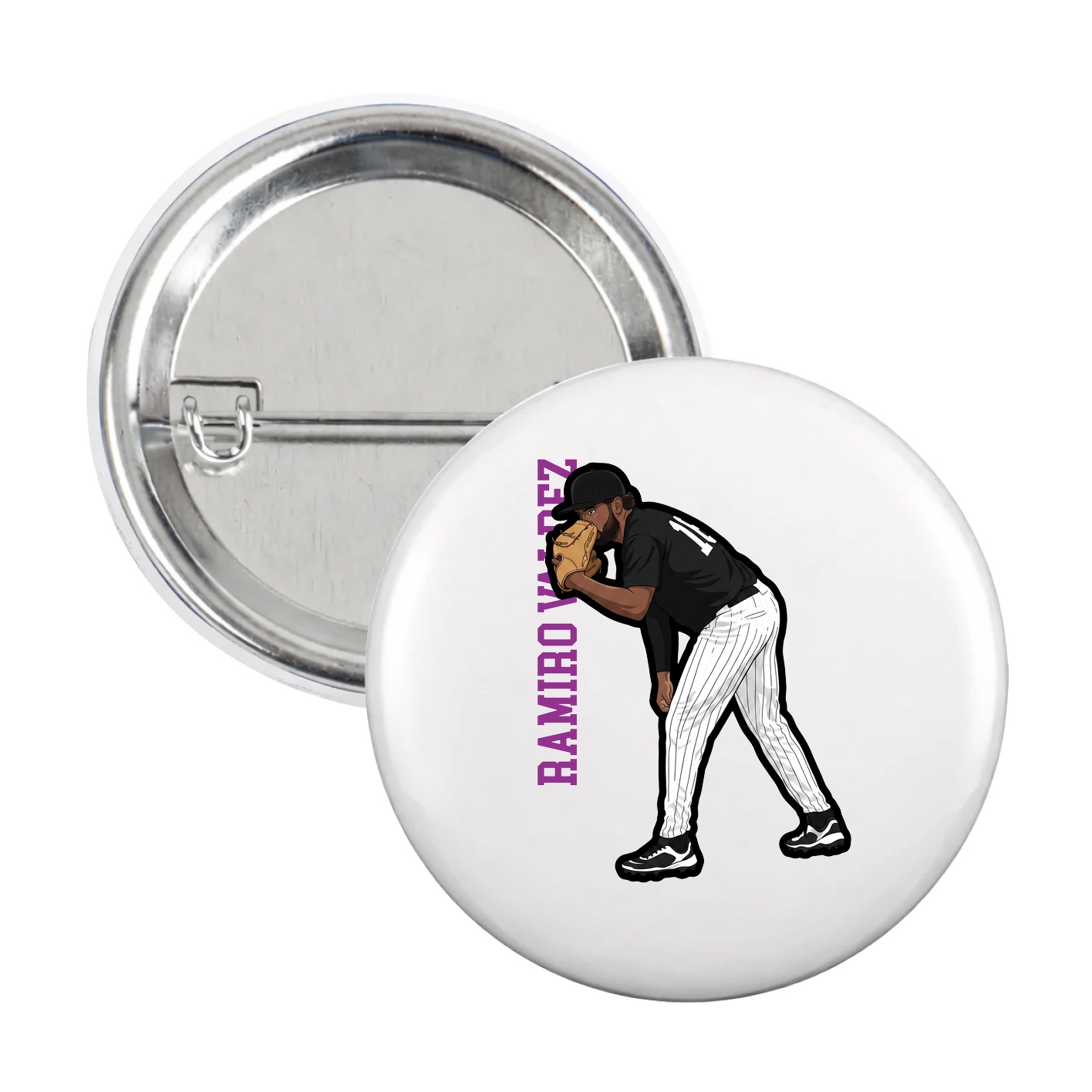 Game Day Button — Name Vertical in White